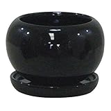 【6個入】インテリアポット(植木鉢/プランター) タリーズ ボール型/14cm 穴有/受皿付 ブラック(黒) 〔ガーデニング用品/園芸〕 生活用品 インテリア 雑貨 花 ガーデニング プランター to