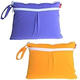 Damero ウェットバック(防水バッグ) 2点セット オムツ・おしりふき・着替え・タオル・水着・お風呂用品・食事セット入れ 多機能 温泉 スポーツジム 外出 大活躍（紫＋黄色）