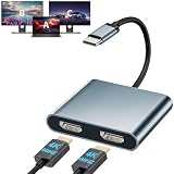 USB C デュアル HDMI 変換アダプタ ハブ Type C マルチディスプレイ 3画面出力、Dual 2画面 デュアルモニター プレイアダプタ 4K@60Hz 2-IN-1 Type C HDMI 2ポート拡張 分配器 拡張モード対応 MacBook pro/Air、iPad Pro、Samsung、Dell、HP、Lenovo、Asus