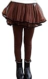 Plus Nao(プラスナオ) 子供用 チュールスカッツ 裏起毛 ノーマル チュールスカート付 レギンス スカッツ ウエストゴム リボン パイピング 100 ブラウン【裏起毛】