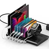 Alxum 96W PD USB充電ステーション 10ポート 2*QC 3.0+ 2*PD 18W+6*USB A 8台同時充電 PSE認証済 5V 2.4A 仕切り板間隔調整可能 Android/iPhone/iPad/kindle/スマホ/タブレット/PSP対応 収納便利 黒