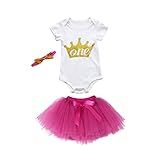 三番目の店　3PCS 赤ちゃんの女の子の誕生日パーティーの服　かわいいロンパー+スカート+ヘッドバンド　セット　プリンセスドレス (1, ホットピンク)
