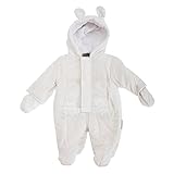 赤ちゃん・ベビー用 くまの耳付フード 冬用あったか スノースーツ ロンパース オールインワン つなぎ カバーオール (新生児) (ホワイト)