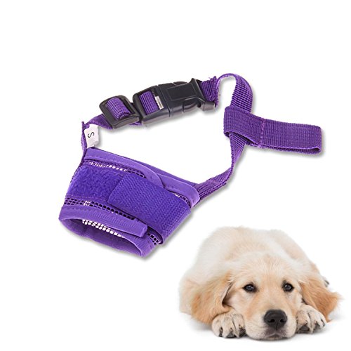 BIGOGO 犬のマズル ナイロンマズル 犬用 口輪 防止口輪 拾い食い 無駄吠え 噛み 防止器具 だ吠え防止 中小型犬用 犬外出便利グッズ (M/パープル)