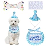 mefeny 犬 誕生日 帽子 よだれかけ 誕生日グッズ 猫 犬バースデー ペットバースデーグッズ 飾り付け 調節可能 噛むおもちゃ付き 数字付き 4点セット