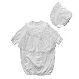 春物素材 新生児赤ちゃんの退院時 お宮参り用 お帽子付きベビードレス2点セット 65513