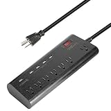 7 Outlet 5 Smart USB Charging Ports Power Strip Surge Protector 6 Feet Cord Charging Station Black [