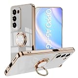 Kawasina OPPO A5 5G OPG06 ケース リング 耐衝撃 オッポa5 5G ケース リング付き スタンド かわいい ソフトメッキ加工 ホワイト