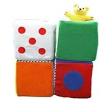 スマイルキッズ (知育玩具） ４キューブ  白黒の幾何学模様と原色のハイコントラストの布製おもちゃ