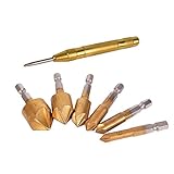 Baitaihem 面取りカッター 5枚刃 六角軸 90度 6-19ｍｍ 木工 6本セット 自動センターパンチ1本