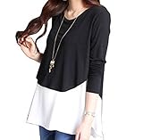 (マーシェル) Marshell 授乳服 産前 産後 妊婦用 レイヤード 重ね着風 マタニティ トップス 授乳口付 ブラック×ホワイト M