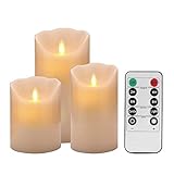 TopYart キャンドルライト　本物にそっくりの炎が揺れる　タイマー機能　リモコン付き　電池式　室内飾り　二段階点灯　フレームレスキャンドル　雰囲気作り　3本セット