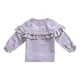 QIAONAI 可愛い　 ベビー服 女の子 Tシャツ ロンT 　トップス 長袖 フリル　綿麻　柔らかい　シンプル 無地 定番　ベビーウェア　カジュアル 普段着　通園　保育園　発表会にも　70CM 80