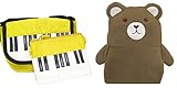 ピアノ鍵盤ミニショルダーバッグ＆ポーチ と くまブランケットのセット (イエロー)