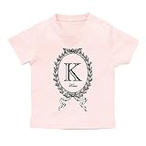 イニシャル Tシャツ / ベビーサイズ [BT345] 90cm ライトピンク×ダークグレー柄 出産祝い 誕生日 プレゼント おしゃれな 名入れ ベビー服
