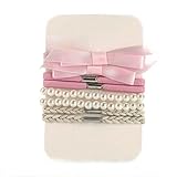 8pcsヘアバンドfor Toddlersガールズリボン付きパールブレスレットポニーテールホルダーヘアバンドピンク