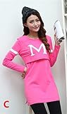 『Vision』マタニティウェア 服 ワンピース 春秋冬 マタニティ 授乳ワンピース 長袖　妊婦服 授乳口付き P028 (XL, C)
