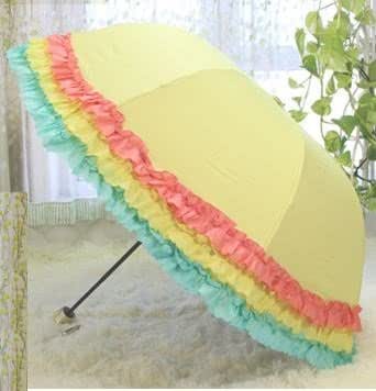 Amazon Co Jp かわいい パステルカラー カラフル 姫系 フリフリ 折り畳み傘 晴雨兼用 イエロー ホーム キッチン