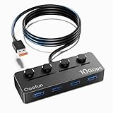 Qeefun USB ハブ 5ポート USB 3.2 Gen2 10Gbps ハブ120cm延長ケーブル付き 個別LED電源スイッチ Type-C電源ポート搭載 高速転送 ドッキングステーション 外付けHDD/SSD MacBook iMac PC ノートパソコン対応 多機能USB拡張ハブ
