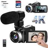 ビデオカメラ 4K 48MP 30FPS18Xデジタルズーム 外付けマイク付属IRナイトビジョン付き 3.0インチ LCDタッチスクリーン Vlogカメラ YouTube用ウェブカメラ一時停止機能 リモコン付き バッテリー2個64ＧＢのＳＤカード付属4800万画素数日本語取扱説明書