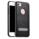 For Iphone 7 / 6s / 6 4.7インチ、oksaleハードハイブリッドPUレザーキックスタンド保護バンパーケースカバー ブラック LE