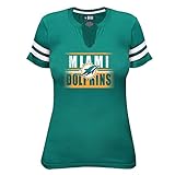 NFL Miami Dolphins Short Sleeve Notchと腕ストライプTシャツ、4 x、アクア/ホワイト