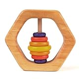 Grimm's Natural Wood Hexagonal Baby Rattle & Teether with Colorful Wooden Rings [並行輸入品]