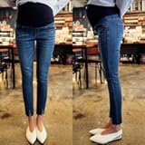 【30000102798】マタニティ パンツ 裾切りっぱなし加工 カットデザイン マタニティ スキニーデニム (XL, ブルー)