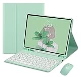 マウス付き Fire HD 10 Plus/HD 10 第11世代 2021年型 キーボードケース 丸型キー 可愛い カラーキーボード カラフル 10.1インチ タブレットFire HD 10 プラス 丸い 分離式 キーボード カバー (ミント)