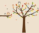 Childrens壁デカール、ホワイトツリー壁デカール、フクロウ壁デカール、フクロウステッカー Full Decal: Large Vinyl Tree レッド 6REG_OWLS_RegTree_V