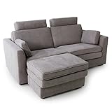 LOWYA （ロウヤ） 【Wポケットコイル】 贅沢 ソファ 体圧分散 オットマン ヘッドレスト付き 3人掛け ファブリック素材 リビングソファ グレー おしゃれ 新生活