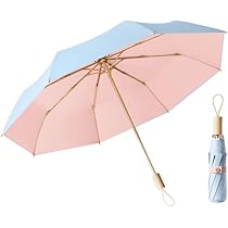 Amazon | 内側も可愛い 折りたたみ 日傘 パステルカラー 木製持ち手