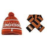 NCAAテキサスLonghornsバロメータービーニー帽子とストライプラグビースカーフ2パックバンドル