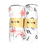 PS BABY 2組 モスリン コットン ベビー ガーゼ おくるみ ケット (赤フラミンゴxえいご)