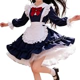 [AOTYP] メイド服 コスプレ 可愛い メイドコスチューム ショート丈 長袖 ロリータ ワンピース 大きいサイズ ハロウィン 仮装 レディース 蝶結ぶ パーティー イベント 演出服 ネイビーS