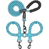 Ailunate 2頭引き 犬 絡まない 小型犬 中型犬 大型犬 伸縮 ダブルリード ハーネス 2匹 多頭飼い ツインリード (ライトブルー)