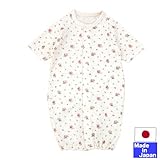★日本製★　フライス七分袖ツーウェイオール（バラの花柄・生成り色）　新生児 50-60cm　ベビー　服　ドレス　カバーオール