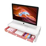 kirlin パソコン台 モニター台 机上台 2段式 プリンタ台 pc キーボード収納便利 コンパクト ブルー 家庭用 オフィス (Pink)