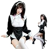 シスター 修道女 コスプレ セクシー 可愛い 聖女 牧師 宣教師 メイド服 6点セット 十字架付き ハロウィン 教会 聖歌隊 コスチューム レディース 仮装 コスプレ 女装