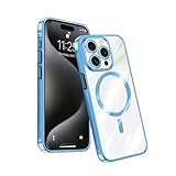 NPOFR SXMO For iPhone 16 Plus 用 ケース 耐衝撃 アイフォン16 plus スマホケース 薄型 サラウンドレンズ保護 いphone16 Plus ケース マグネット搭載 ワイヤレス充電対応 半透明のマット背面 黄変防止 全面保護 滑り止め PC背面 + TPUバンパー 人気（ブルー）