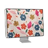 kwmobile 27-28"モニター対応 モニターカバー - PC 画面 パソコン ホコリ 防止 - 防塵 リネン ウサギとお花デザイン