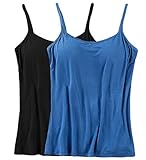 [T WILKER] キャミソール カップ付き インナー レディース 下着 トップス 無地 肌優しい (ブラック＋ネイビー, Ｌ)