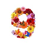 一文字からの 数字 ステッカー 花 フラワー Sサイズ 3cm×3cm 一文字からの 数字 ステッカー 9 mojis-flowe0S9-ds