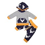 SOBABY セットアップ 秋 パーカー&ロングパンツ 鹿柄 (100/18-24ヶ月, グレー)