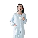 BoFUN 授乳 パジャマ マタニティ パジャマ 秋冬 長袖 授乳服 授乳口付き 前開き マタニティウェア 妊婦服 産前産後 入院 出産準備 レディース ルームウェア(ブルー 蓝, L)