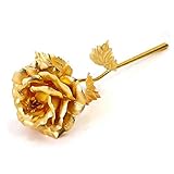 部屋のインテリア コーティング薔薇 24K金箔 プラスチックのバラ ローズ 花 新年 結婚祝い 出産祝い 贈り物 プレゼント (ゴールド)