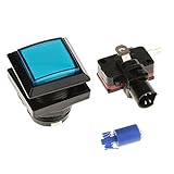 Baoblaze 全5色　33mm　正方形　アーケードプッシュボタン　LEDライト付き　ゲーム機　LEDスイッチ　DC 12V　　 - 青