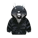 FYX 子供服 キッズ 長袖 カーディガン 上着 通学 ウサギ帽子 カートゥーン (130, ブラック)