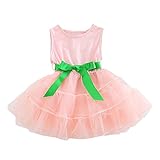 菲服 赤ちゃん 女の子TUTU ドレス ノースリーブ ストライプ ちょう結び ガーゼドレス（80-120） (ピンク, 80)