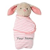 PersonalizedおくるみBaby Bunny WithピンクandホワイトStripedリムーバブルおくるみブランケットStuffed Animal Toy – 12インチ